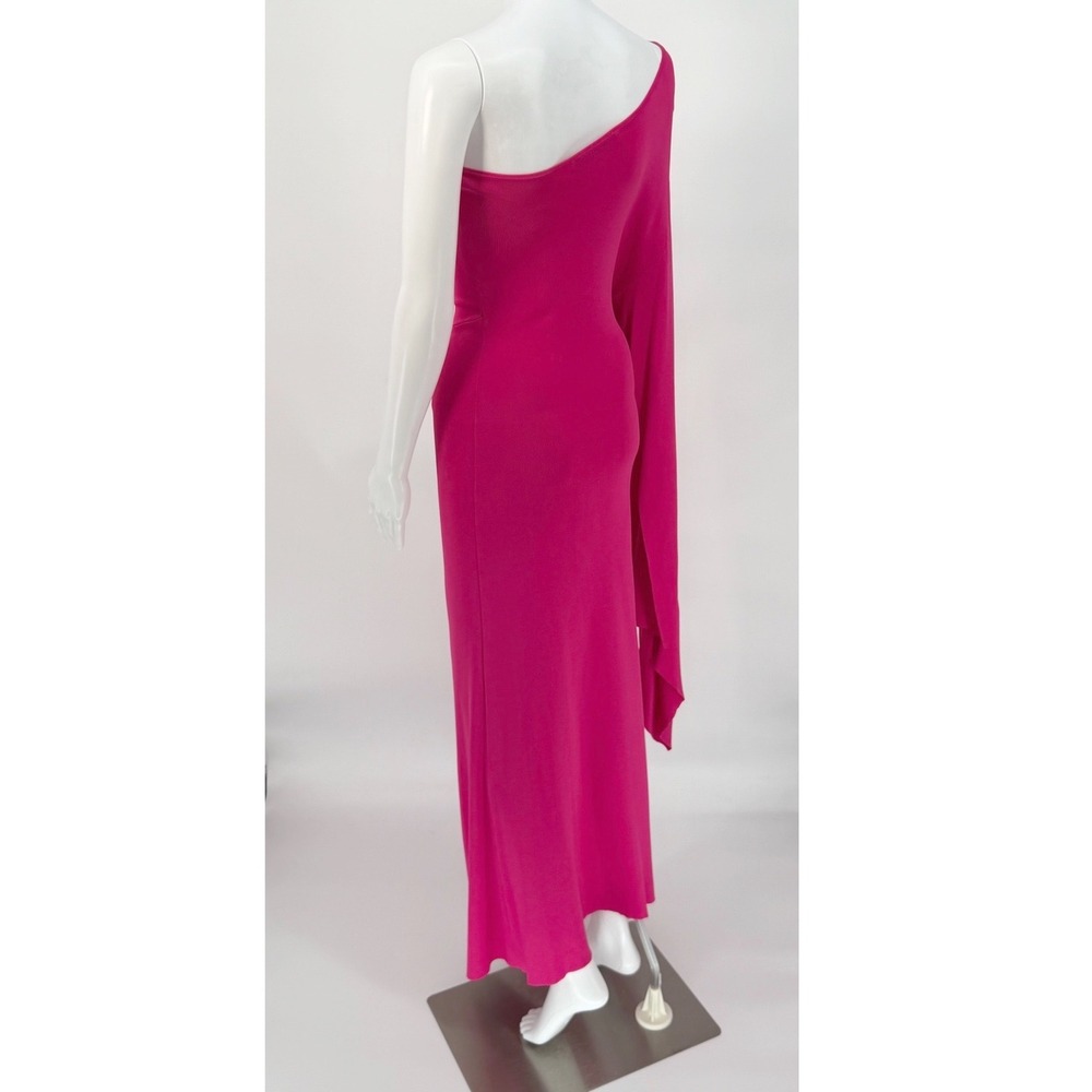 Zara Pink One Shoulder Cape Sleeve Knot Front Ribbed Knit Maxi Dress L 102-65 - Picture 9 of 16